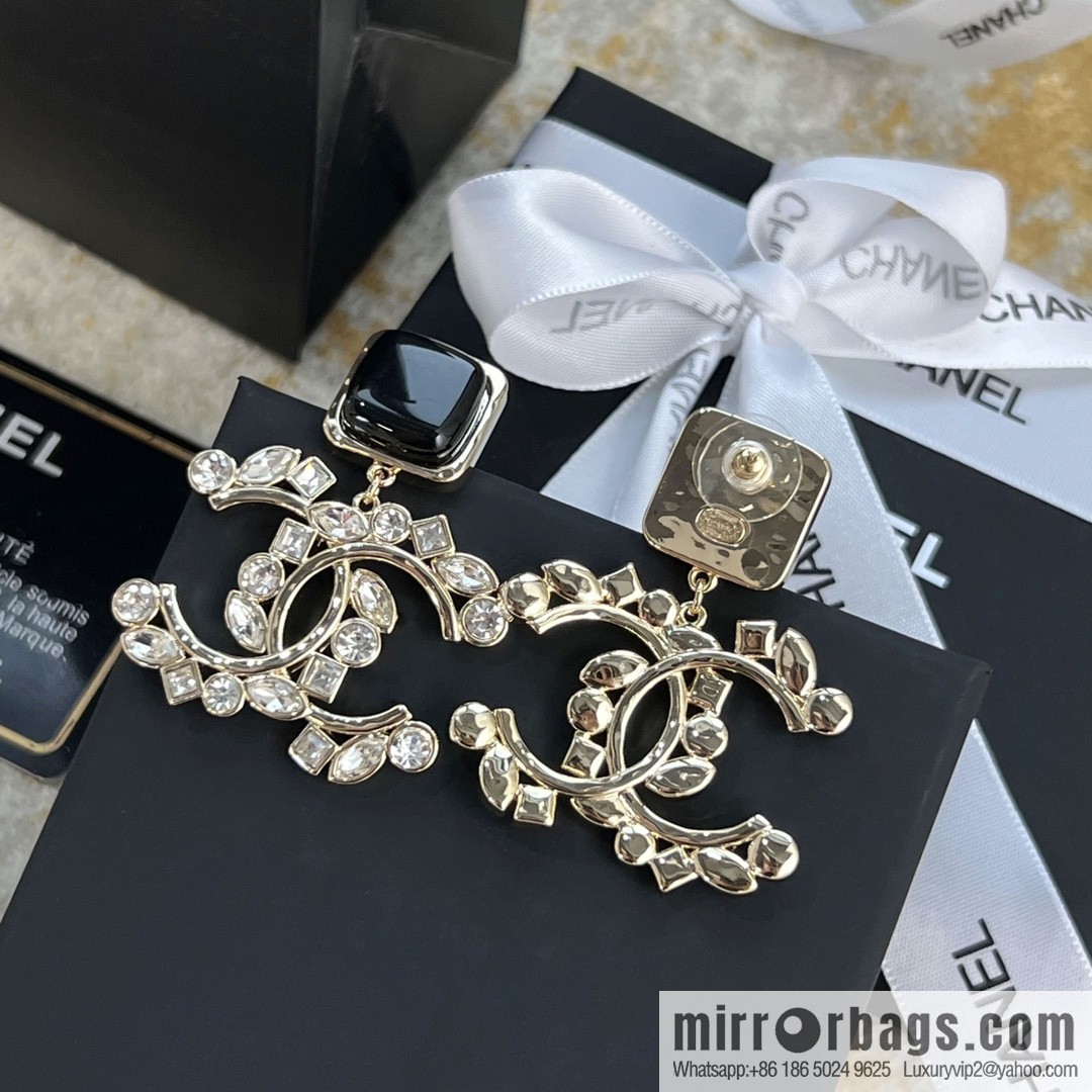 New ☑️ Chanel c2 double c black square stud earrings