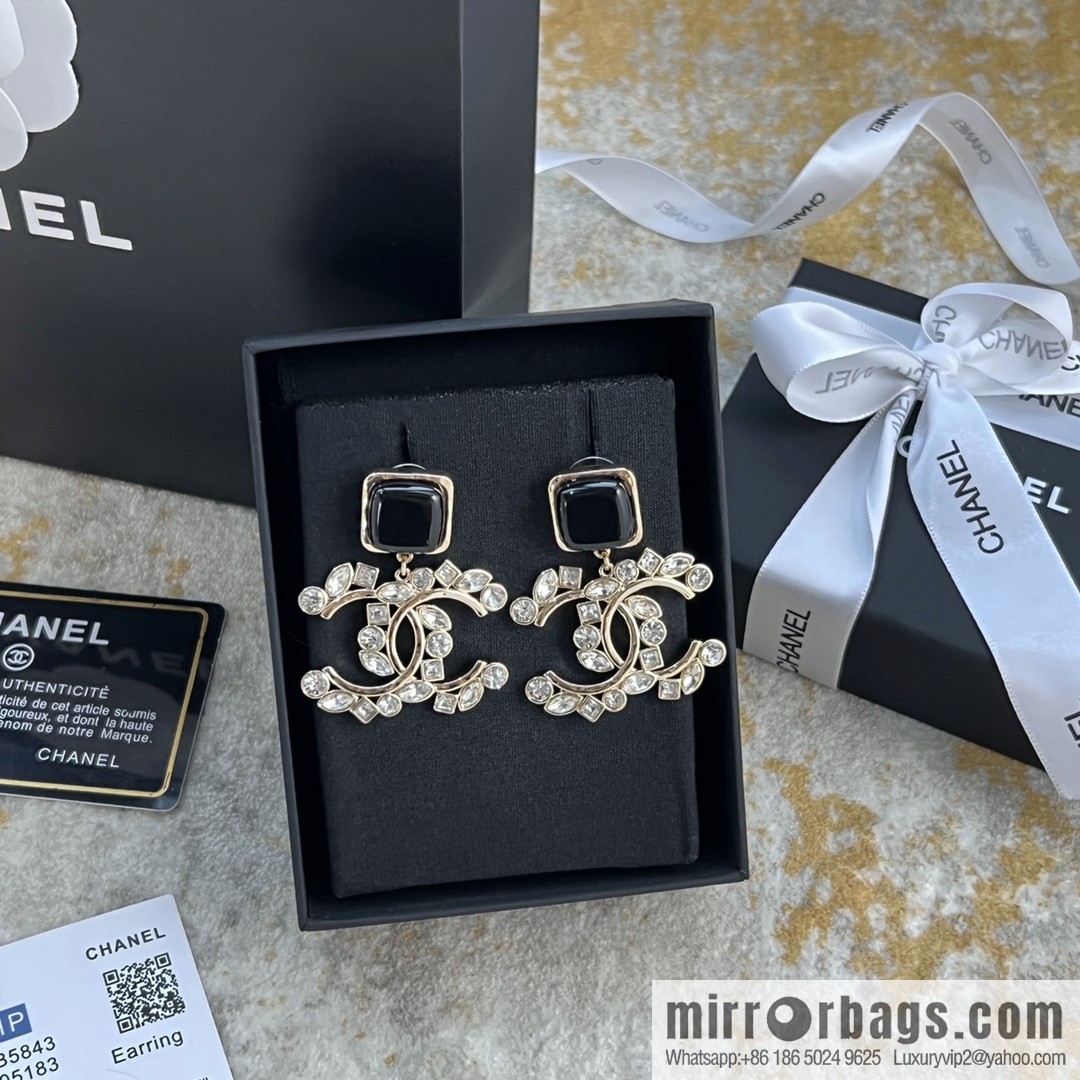 New ☑️ Chanel c2 double c black square stud earrings