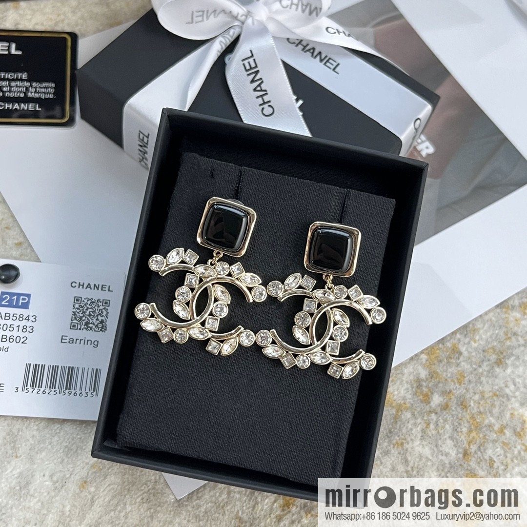 New ☑️ Chanel c2 double c black square stud earrings