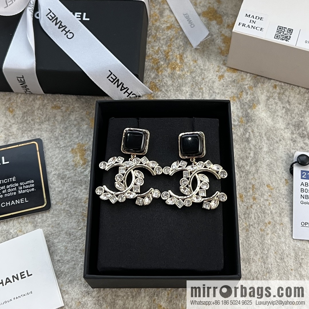 New ☑️ Chanel c2 double c black square stud earrings