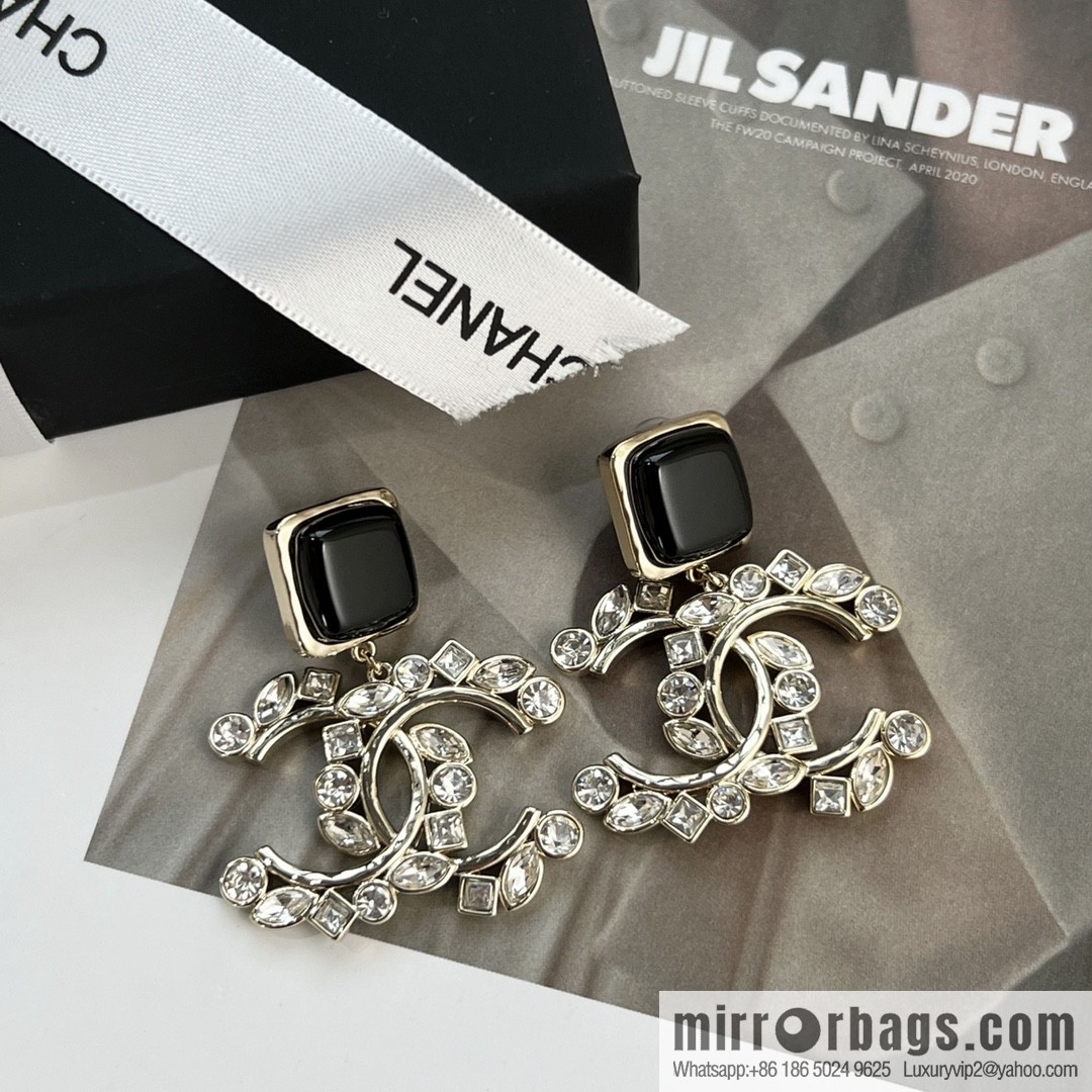 New ☑️ Chanel c2 double c black square stud earrings