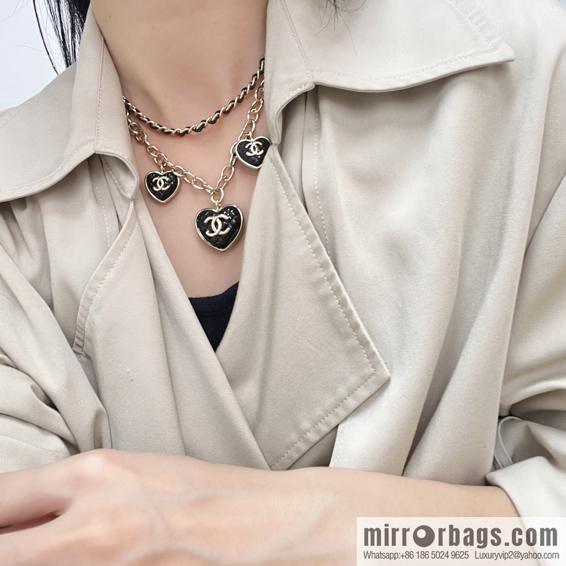 New ☑️ Chanel double c double layer peach heart love necklace