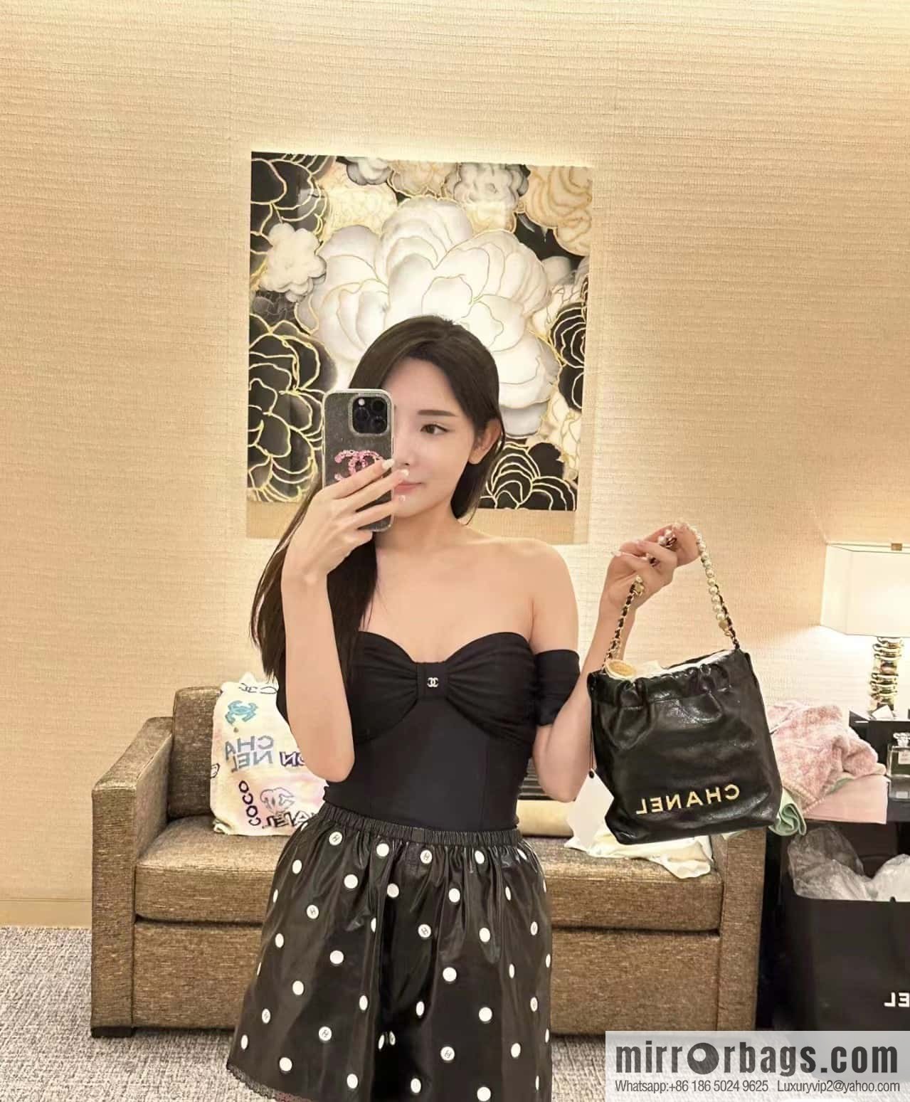CHANEL 23S spring and summer series mini pearl 22 bags AS3980 black