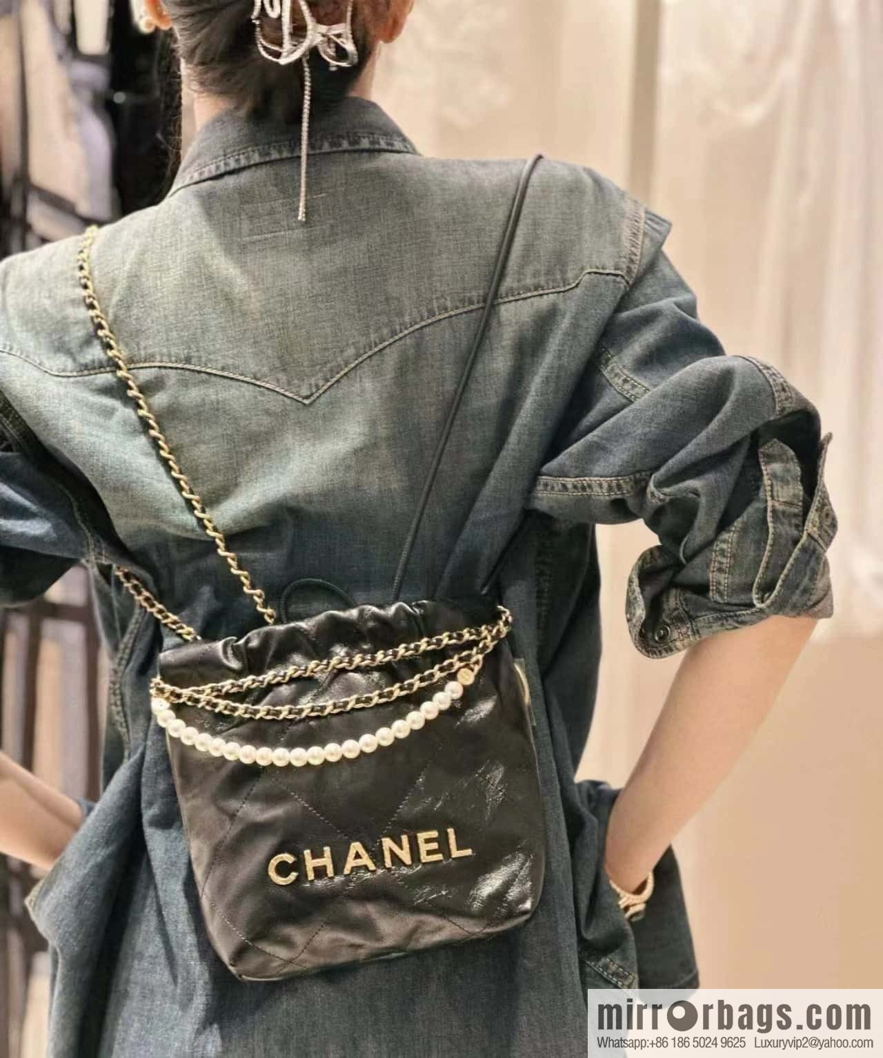 CHANEL 23S spring and summer series mini pearl 22 bags AS3980 black