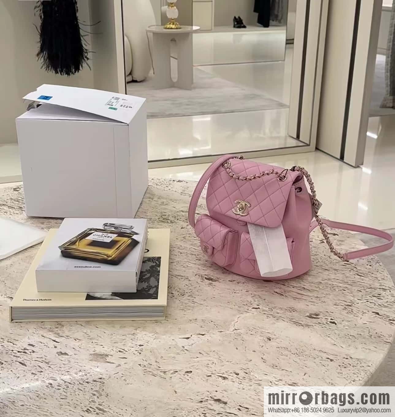 CHANEL 23P spring and summer trailer series, plain weave duma double backpack AS3860 pink