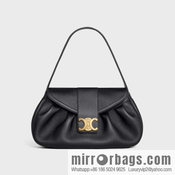 CELINE POLLY Medium soft cow leather (fabric) handbag 115633 black