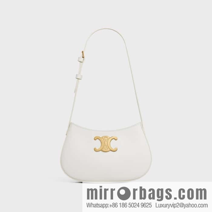 CELINE TILI Medium glossy cow leather (fabric) handbag 115703 white/gold buckle