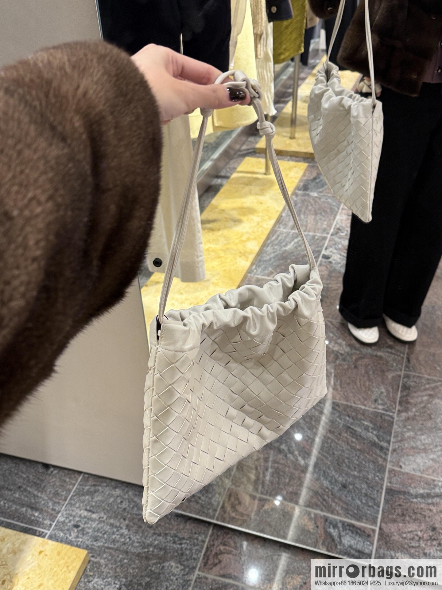BV medium Dustbag clutch bag 796728 chalk white