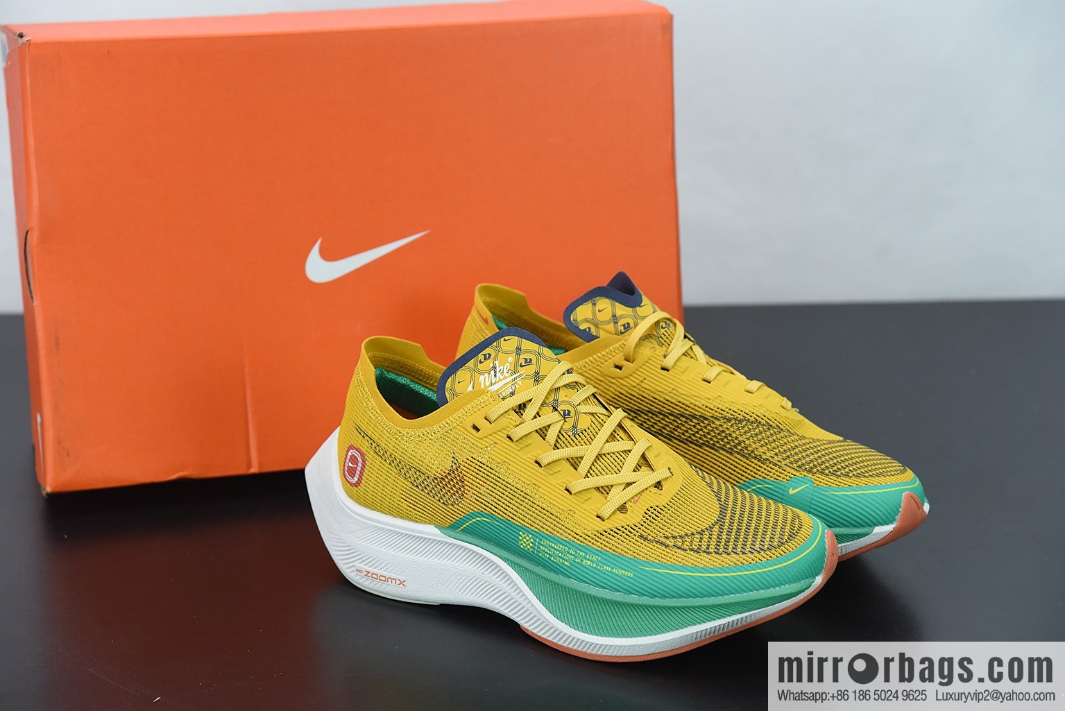 Nk ZoomX Vaporfly NEXT% 2 marathon knit breathable sports shoes, yellow-green, item number: DJ5182 -700