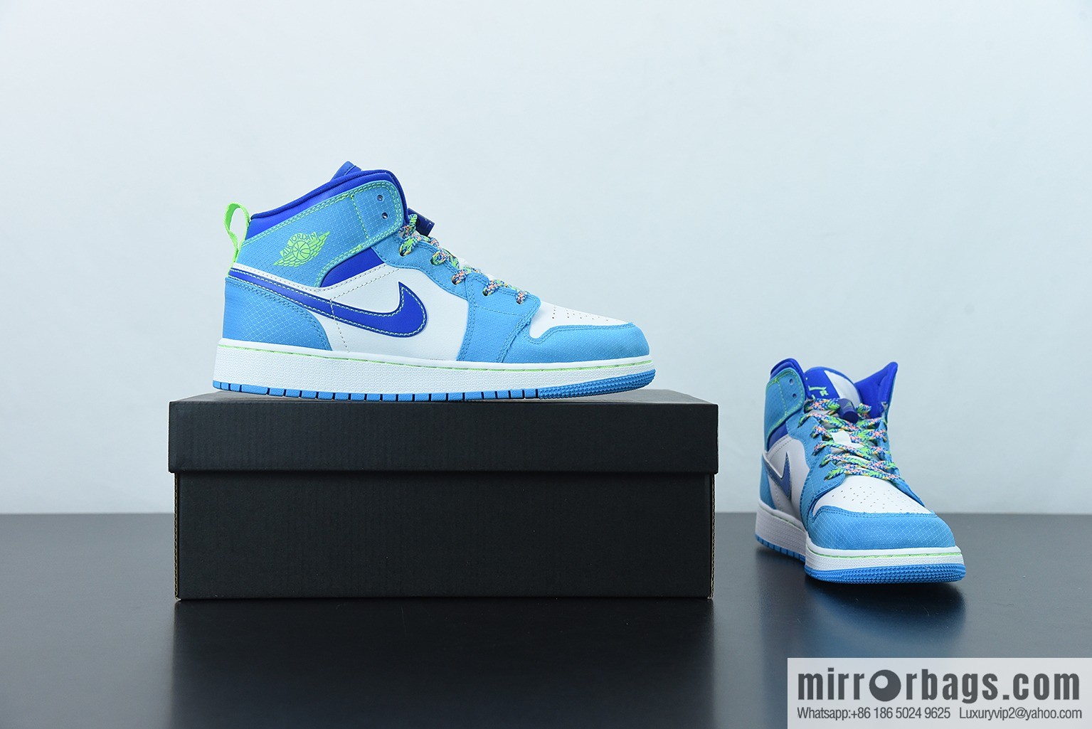 Air Jordan 1 Mid AJ1 Joe 1 blue and green middle help cultural basketball shoes, item number: DA8010-400