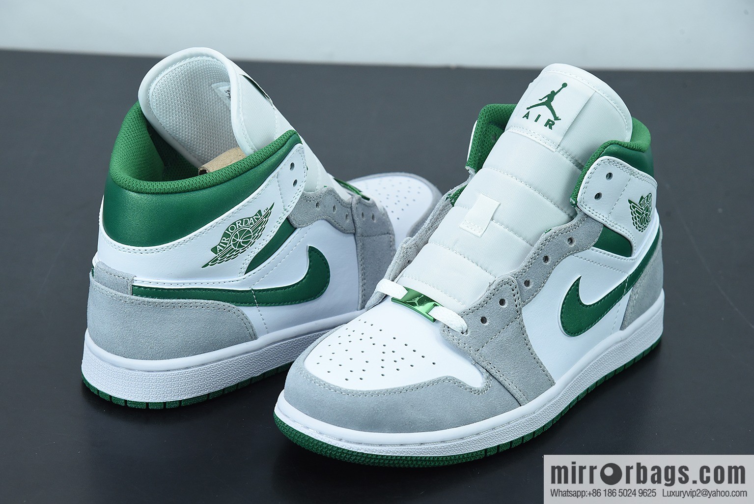 Air Jordan 1 Mid AJ1 Joe 1 medium cultural basketball shoes, white gray green, item number: DC7294-103