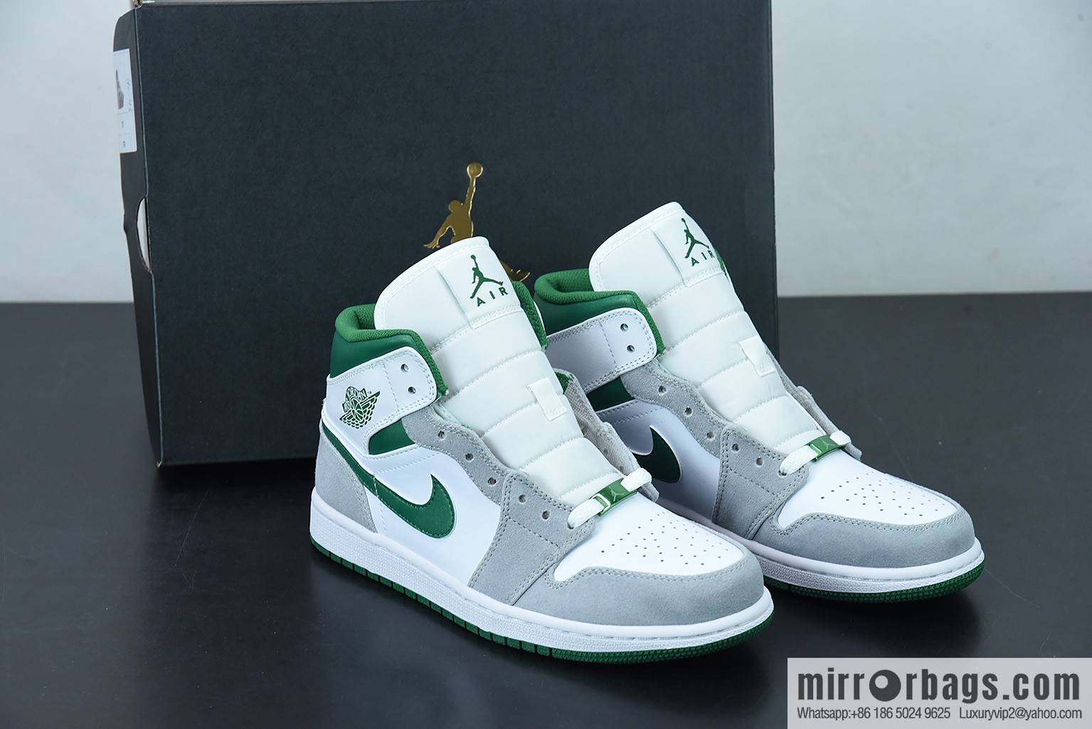Air Jordan 1 Mid AJ1 Joe 1 medium cultural basketball shoes, white gray green, item number: DC7294-103