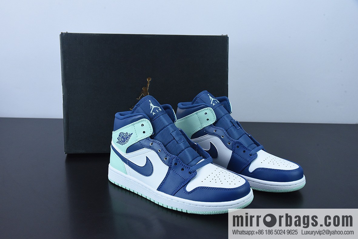 D01D4 Pure Original NK Air Jordan 1 Mid AJ1 Blue Mint, Joe 1 Zhongbang Culture Basketball Shoes, Item Number: 554724-413