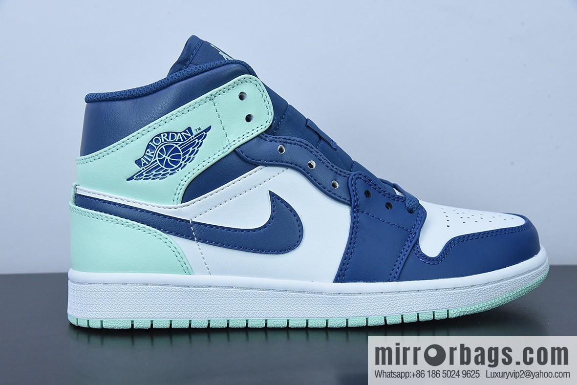 D01D4 Pure Original NK Air Jordan 1 Mid AJ1 Blue Mint, Joe 1 Zhongbang Culture Basketball Shoes, Item Number: 554724-413