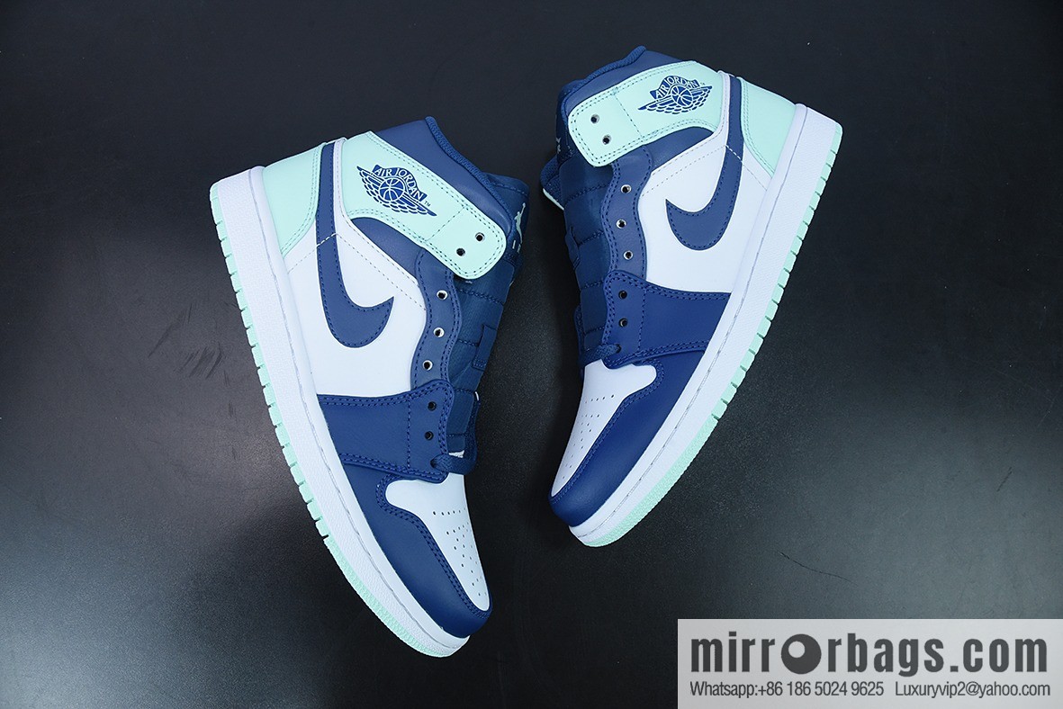 D01D4 Pure Original NK Air Jordan 1 Mid AJ1 Blue Mint, Joe 1 Zhongbang Culture Basketball Shoes, Item Number: 554724-413