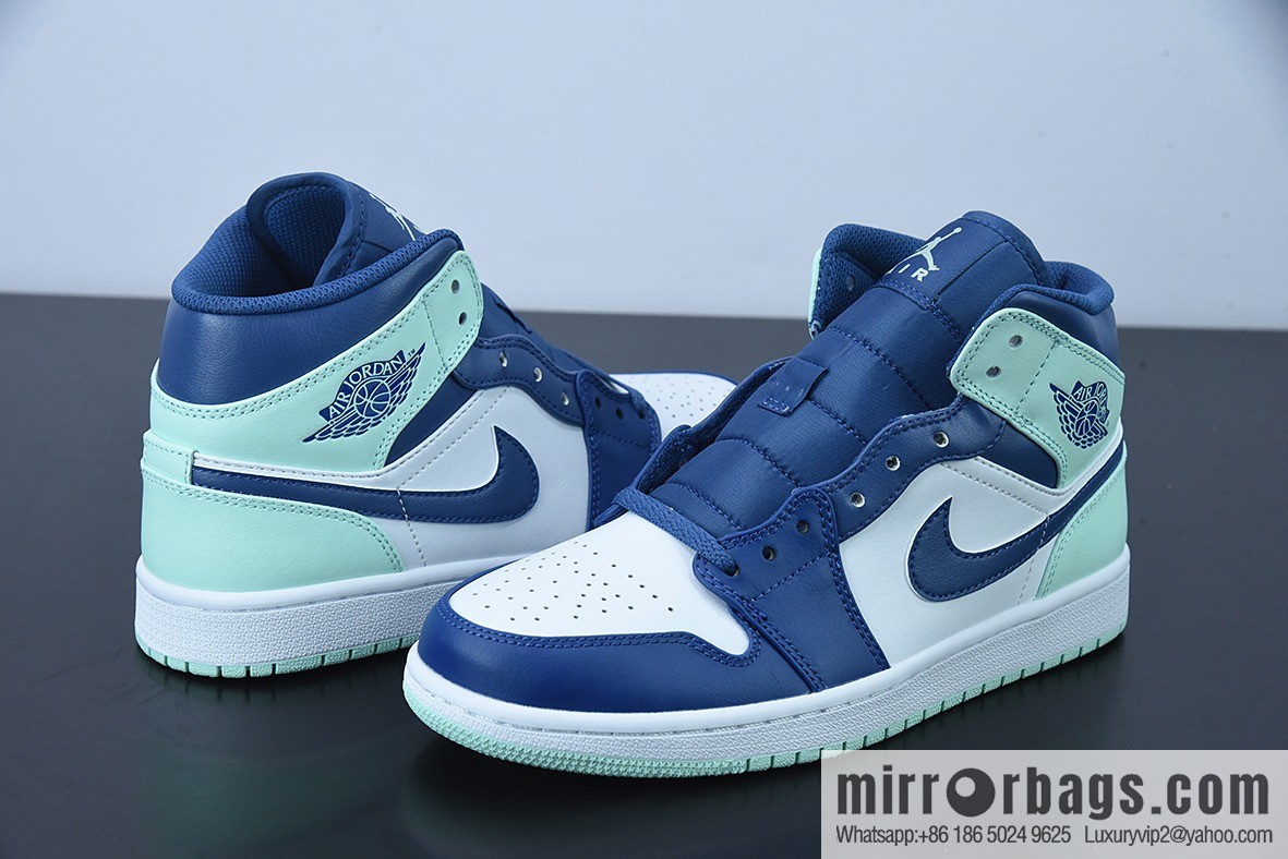 D01D4 Pure Original NK Air Jordan 1 Mid AJ1 Blue Mint, Joe 1 Zhongbang Culture Basketball Shoes, Item Number: 554724-413