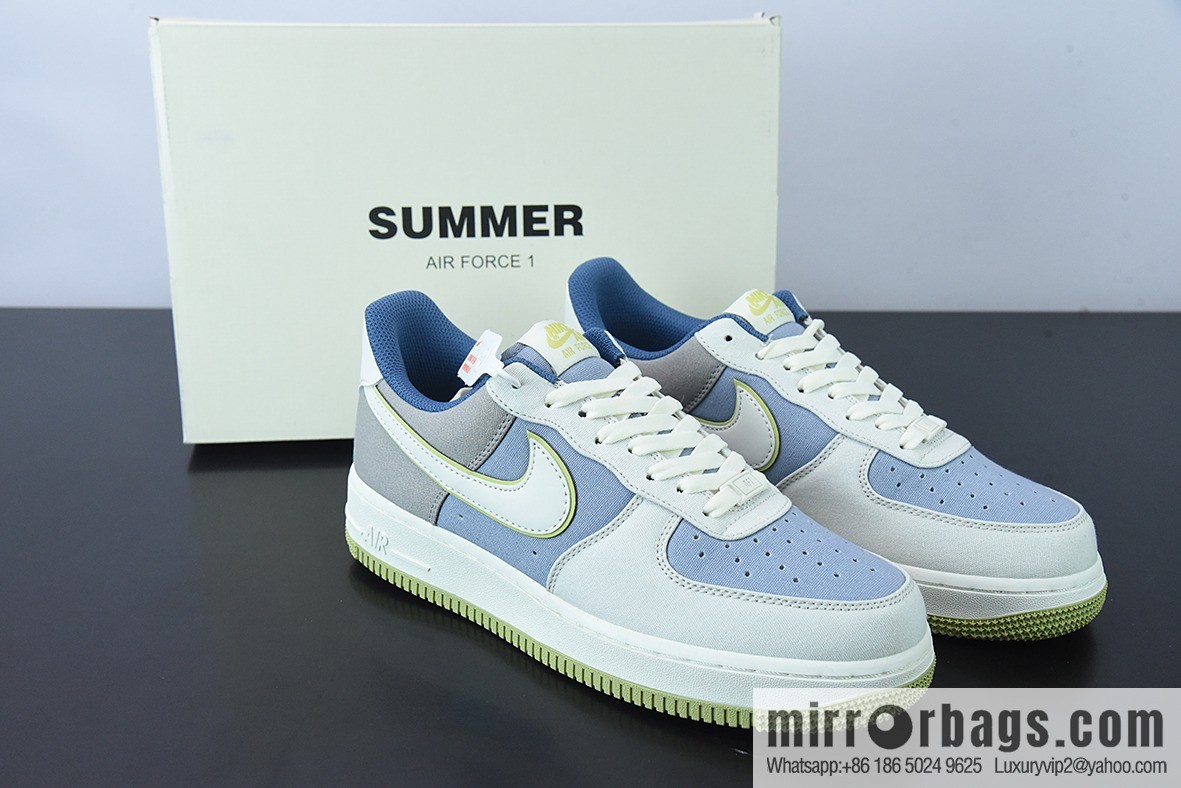 NK Air Force 1 '07 Blue-Green Cloth Air Force One Low-Top Casual Board Shoes Size: DG2296-025