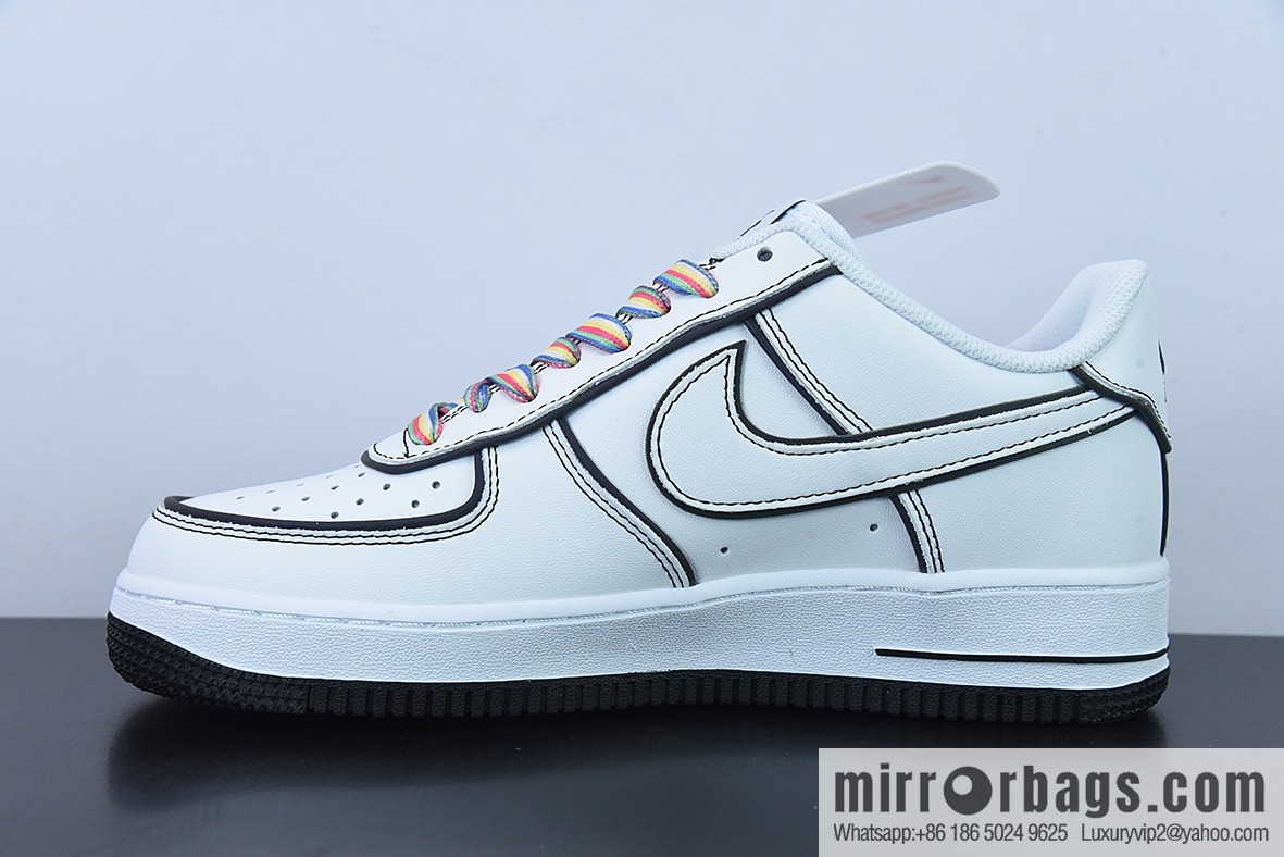 Nike Air Force 1 AF1 Air Force One/Low Top, White and Black, Rainbow Shoelace 3M Reflective Edition Item Number: GU6936-599