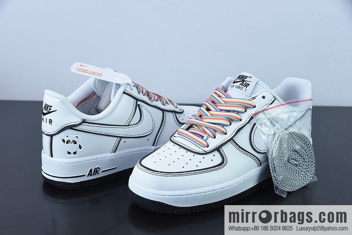 Nike Air Force 1 AF1 Air Force One/Low Top, White and Black, Rainbow Shoelace 3M Reflective Edition Item Number: GU6936-599