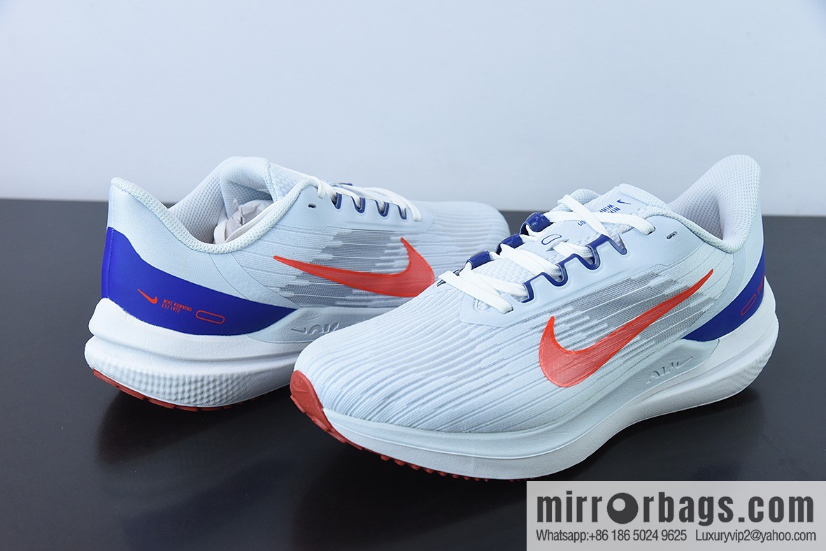 NK Zoom Winflo 9 W9 Ultra Light Mesh Running Shoes, White Blue Orange, Item Number: DD6203-006