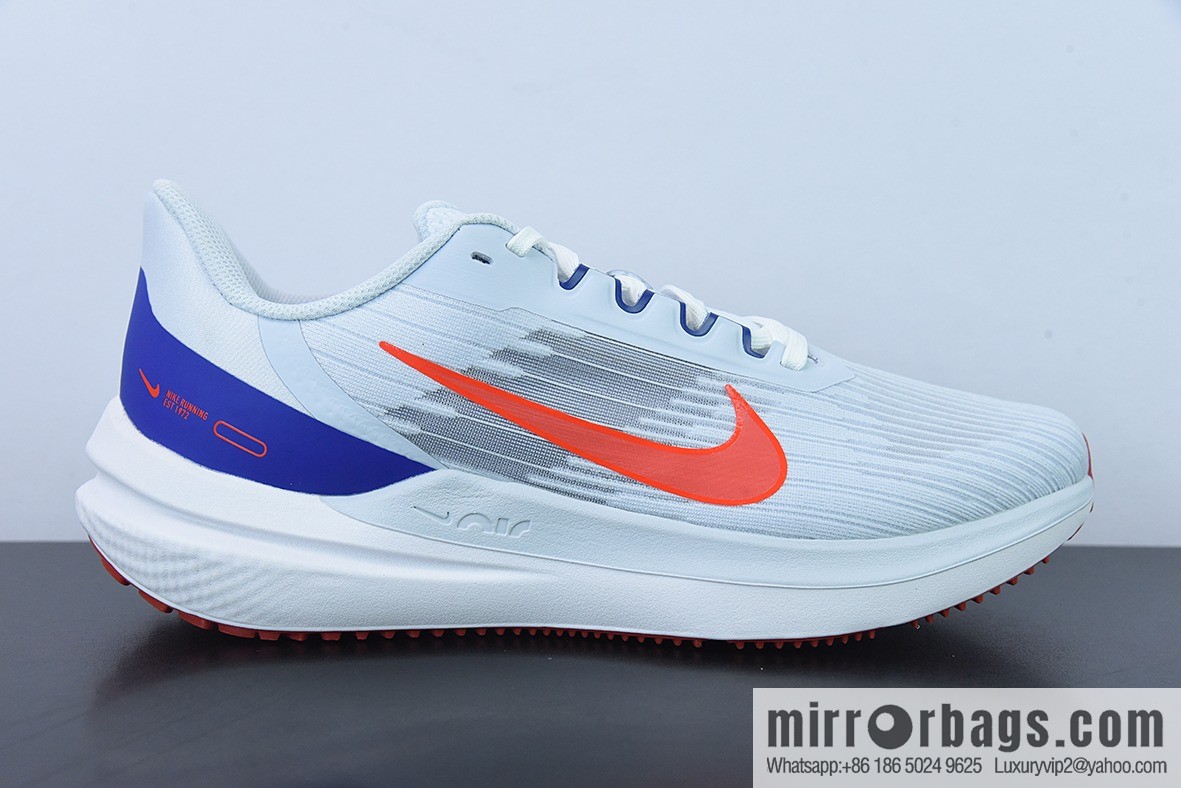 NK Zoom Winflo 9 W9 Ultra Light Mesh Running Shoes, White Blue Orange, Item Number: DD6203-006