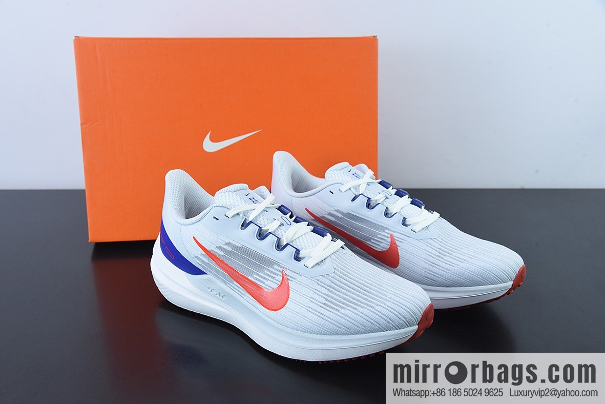 NK Zoom Winflo 9 W9 Ultra Light Mesh Running Shoes, White Blue Orange, Item Number: DD6203-006