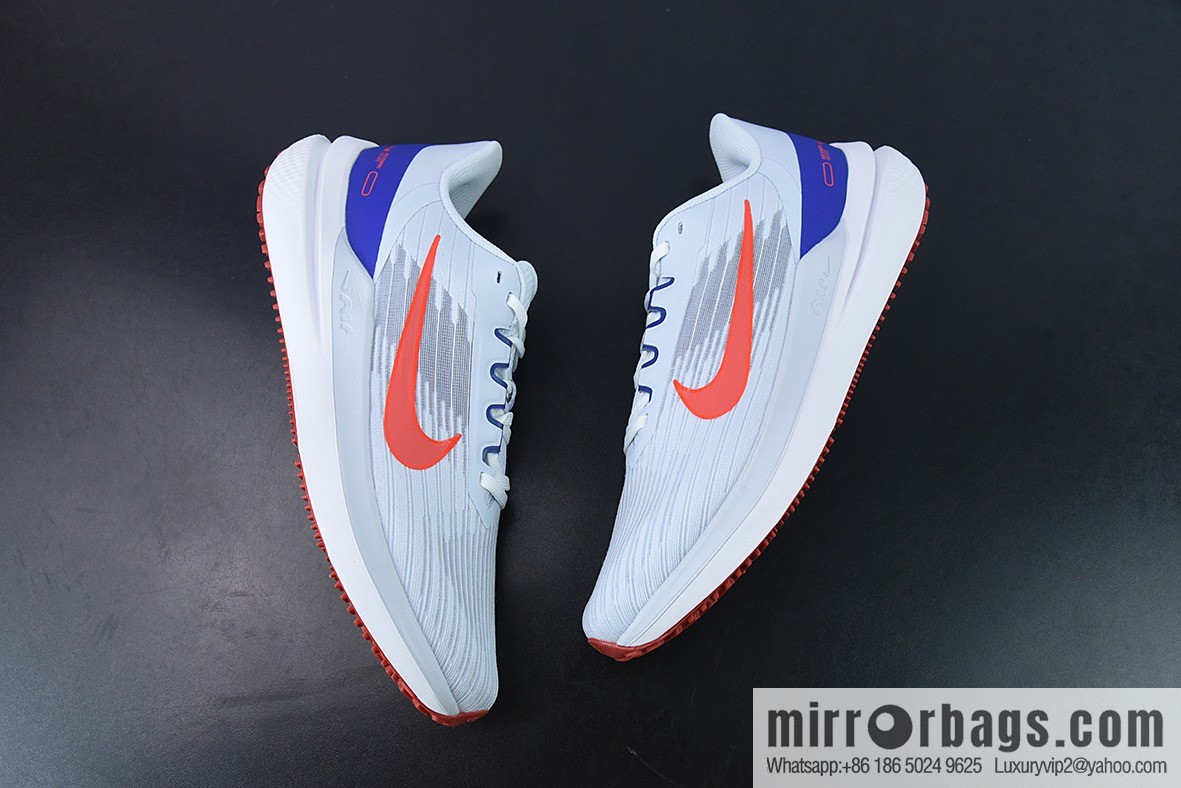 NK Zoom Winflo 9 W9 Ultra Light Mesh Running Shoes, White Blue Orange, Item Number: DD6203-006