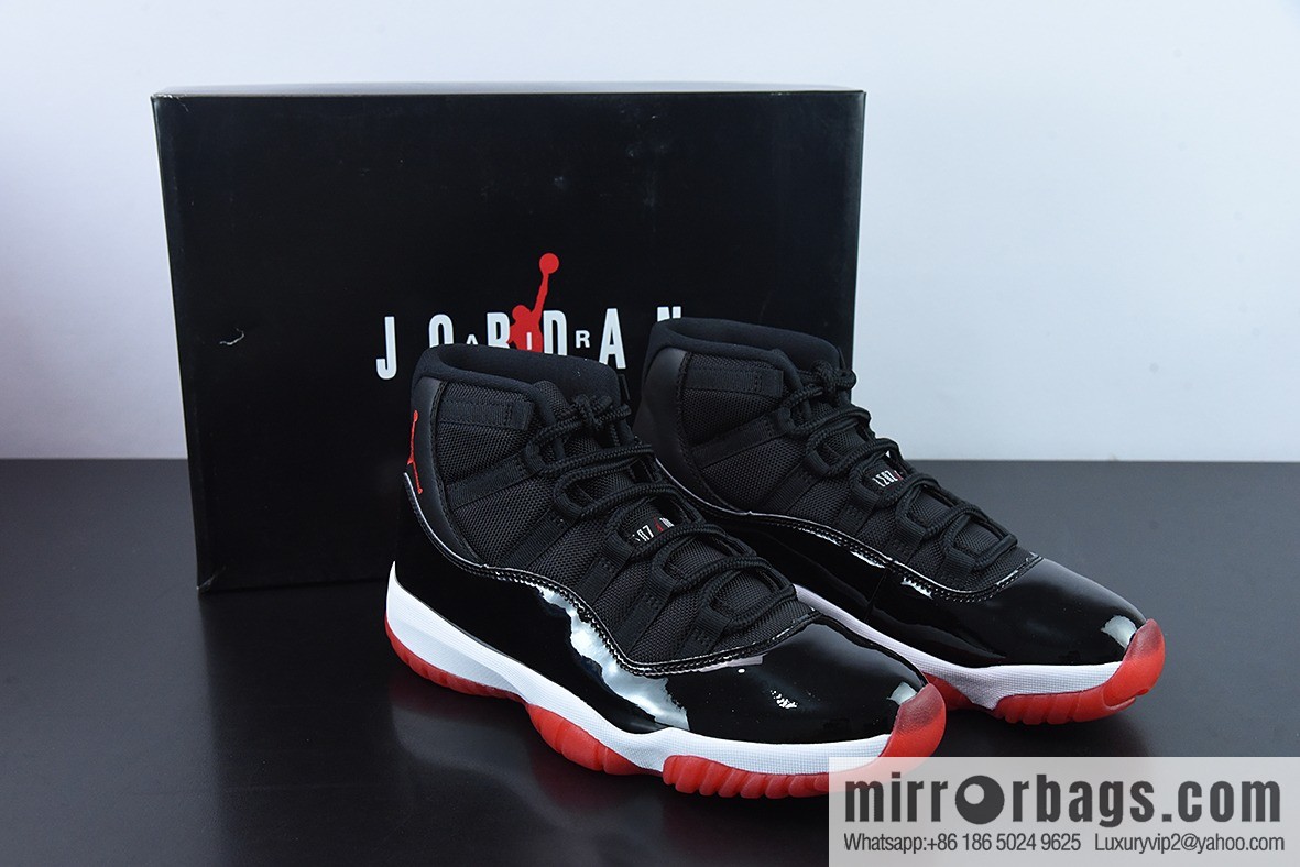Air Jordan 11 Bred high-top men's basketball shoes, black and red, item number: 378037 061