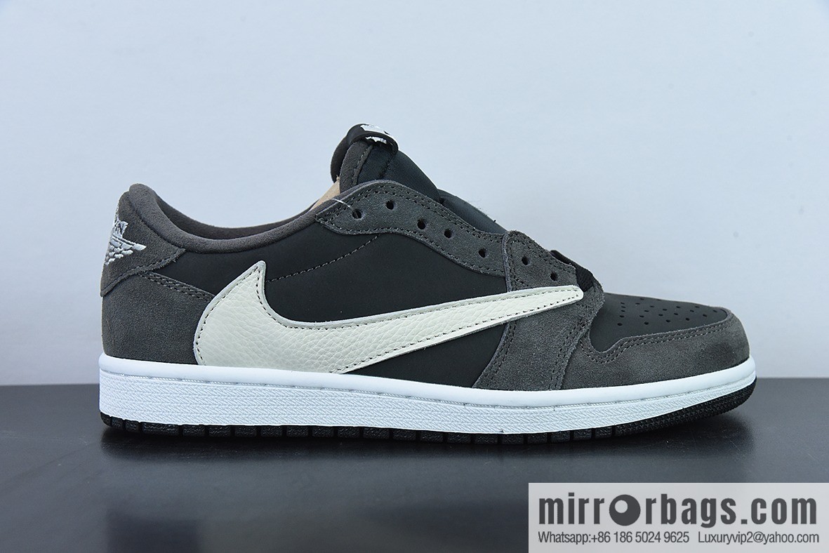 Travis Scott x NK Air Jordan 1 Low AJ1 TS Barb Low Top Casual Sneakers, Black Grey Item Number: CQ4277-003