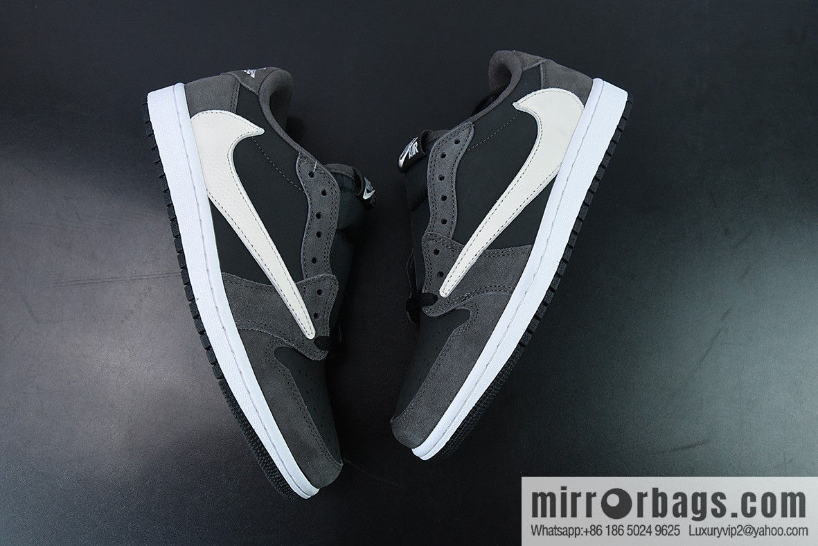 Travis Scott x NK Air Jordan 1 Low AJ1 TS Barb Low Top Casual Sneakers, Black Grey Item Number: CQ4277-003