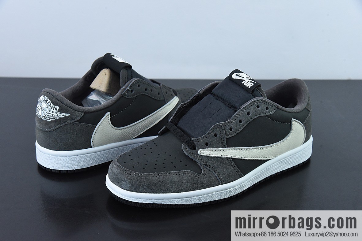 Travis Scott x NK Air Jordan 1 Low AJ1 TS Barb Low Top Casual Sneakers, Black Grey Item Number: CQ4277-003