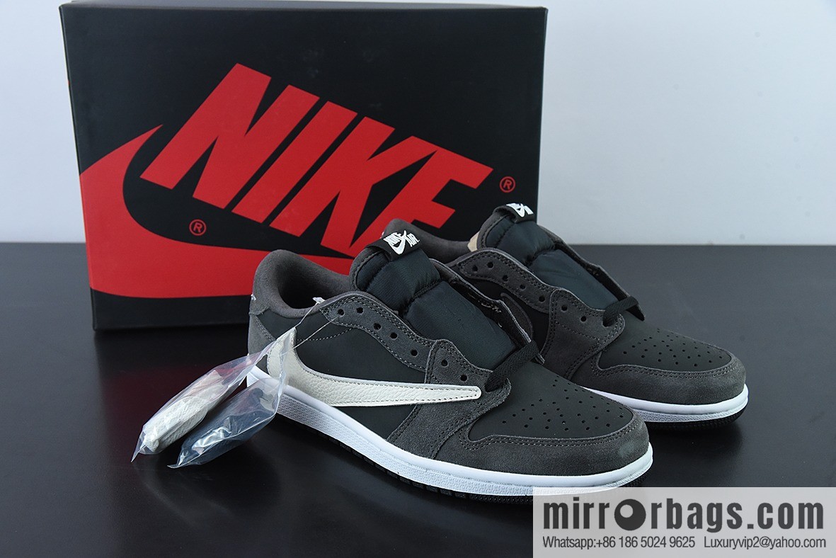 Travis Scott x NK Air Jordan 1 Low AJ1 TS Barb Low Top Casual Sneakers, Black Grey Item Number: CQ4277-003