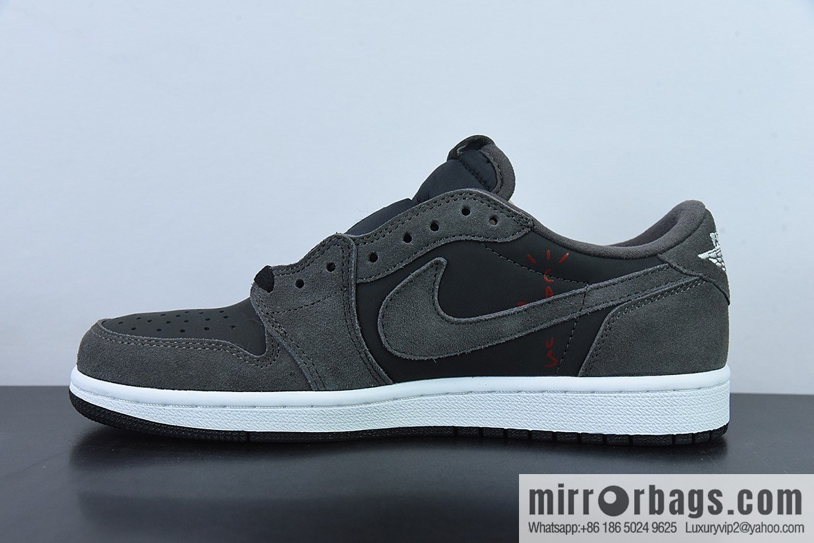 Travis Scott x NK Air Jordan 1 Low AJ1 TS Barb Low Top Casual Sneakers, Black Grey Item Number: CQ4277-003