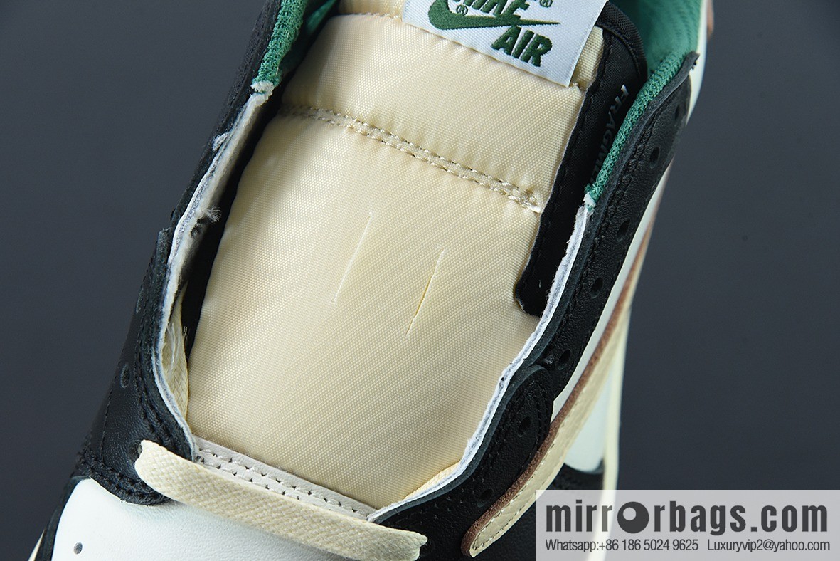 Travis Scott x NK Air Jordan 1 Low AJ1 TS Barb Low Top Casual Sneakers, Black Green, Item Number: DM7866- 128