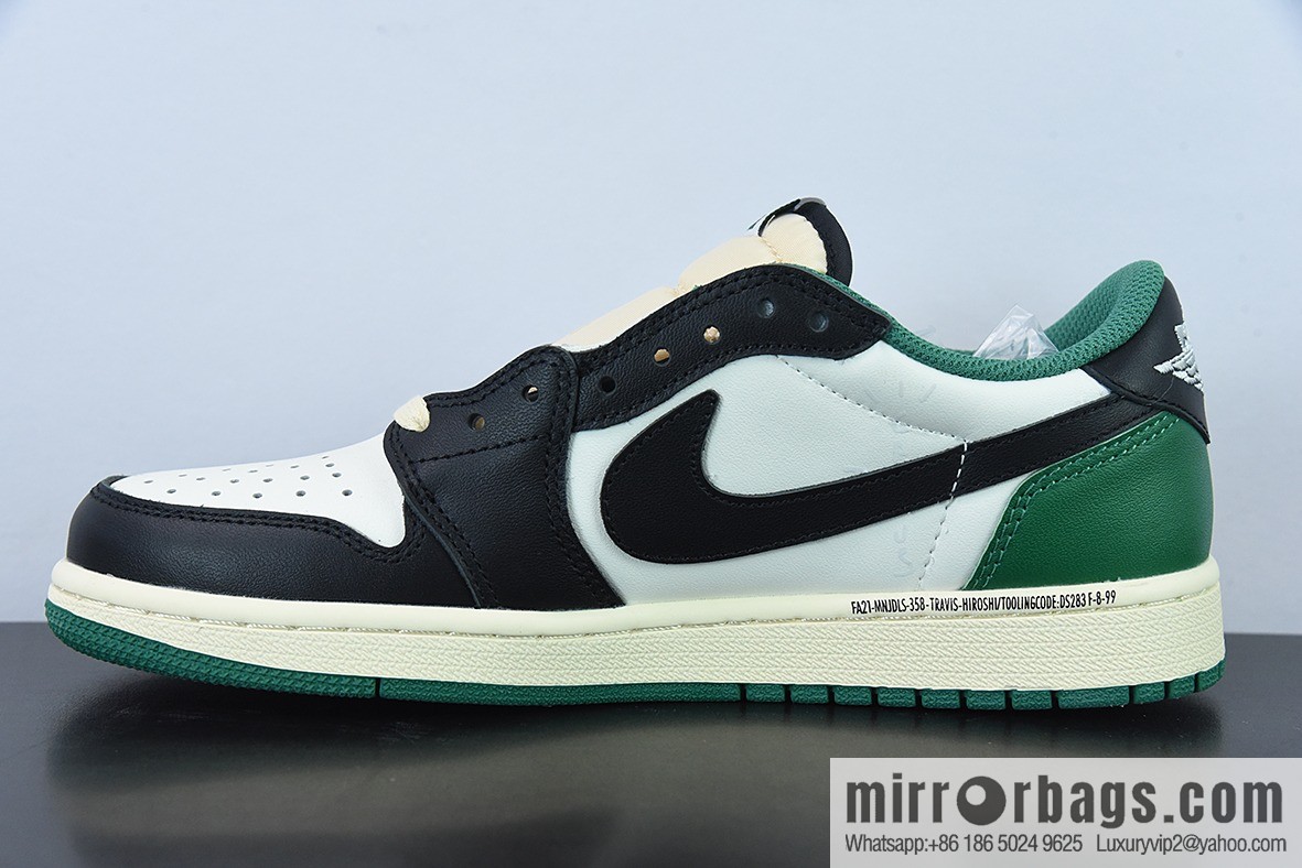 Travis Scott x NK Air Jordan 1 Low AJ1 TS Barb Low Top Casual Sneakers, Black Green, Item Number: DM7866- 128