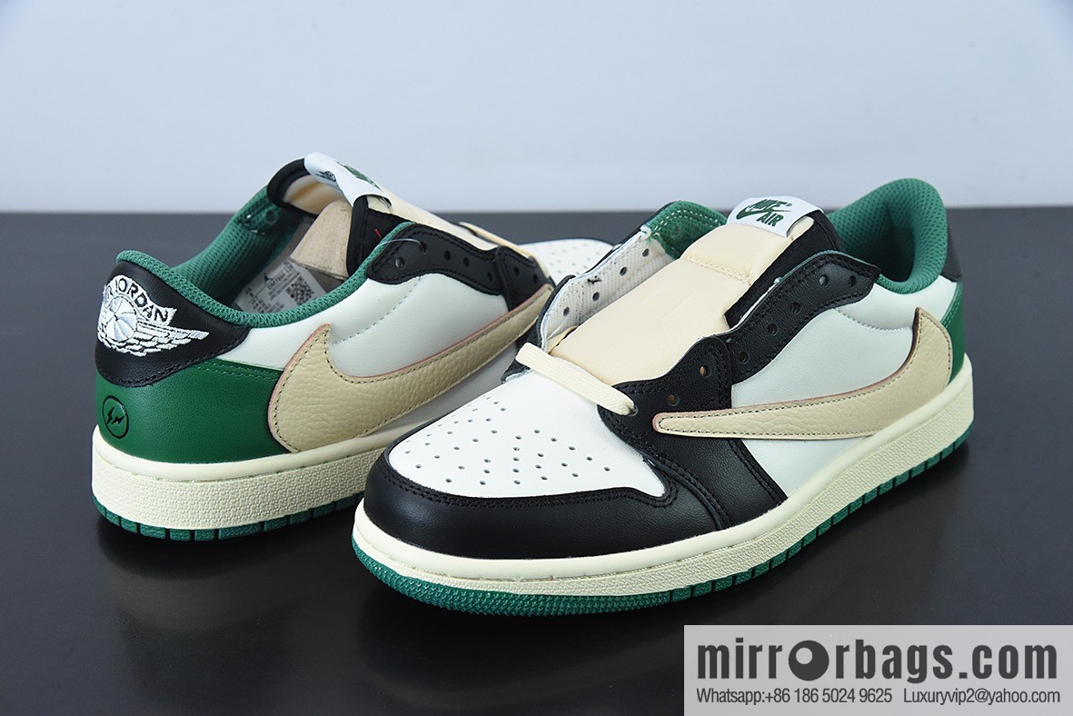 Travis Scott x NK Air Jordan 1 Low AJ1 TS Barb Low Top Casual Sneakers, Black Green, Item Number: DM7866- 128
