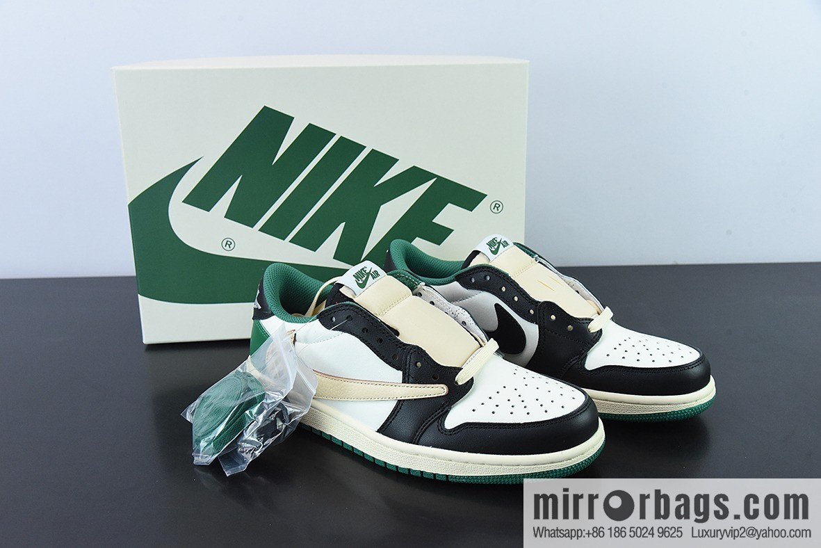 Travis Scott x NK Air Jordan 1 Low AJ1 TS Barb Low Top Casual Sneakers, Black Green, Item Number: DM7866- 128