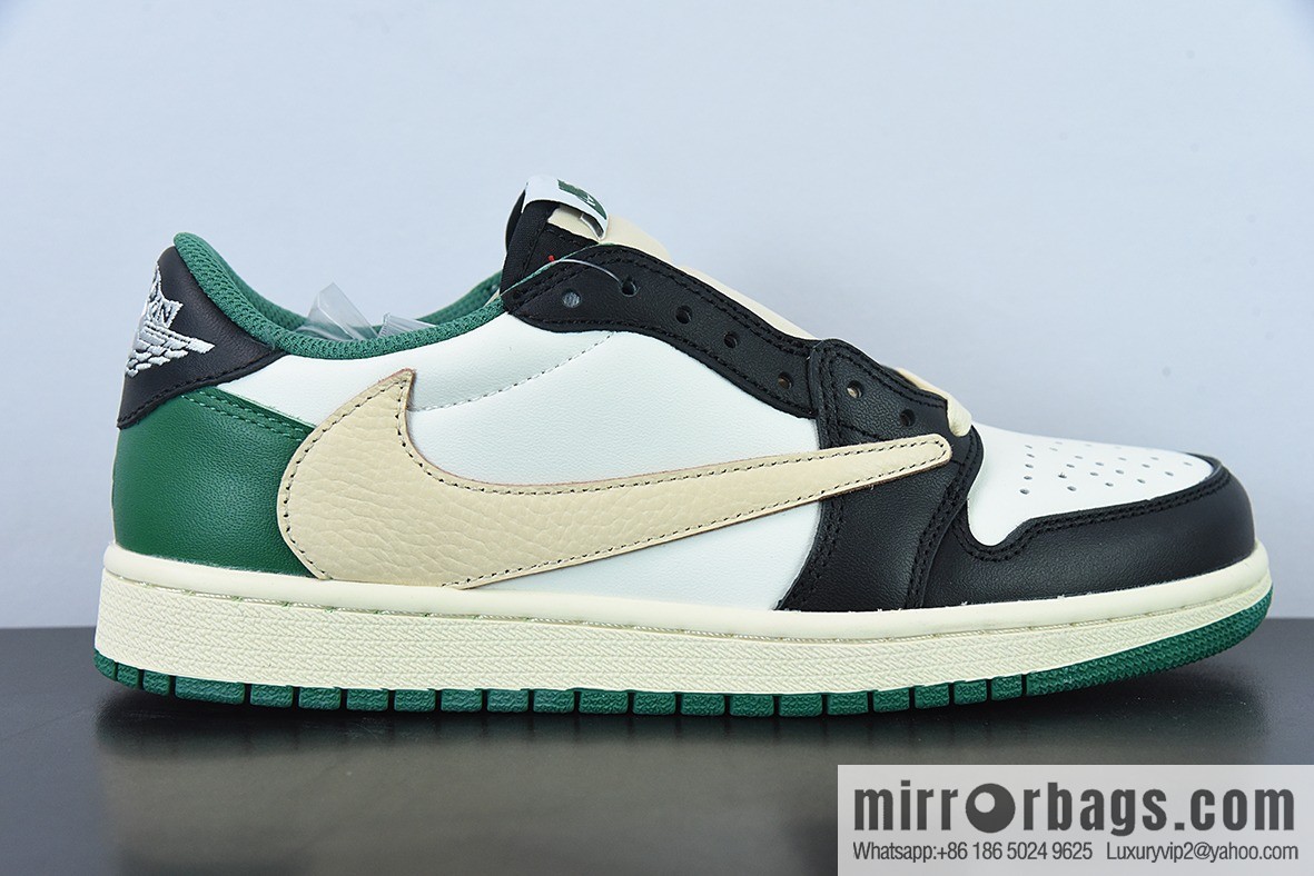 Travis Scott x NK Air Jordan 1 Low AJ1 TS Barb Low Top Casual Sneakers, Black Green, Item Number: DM7866- 128