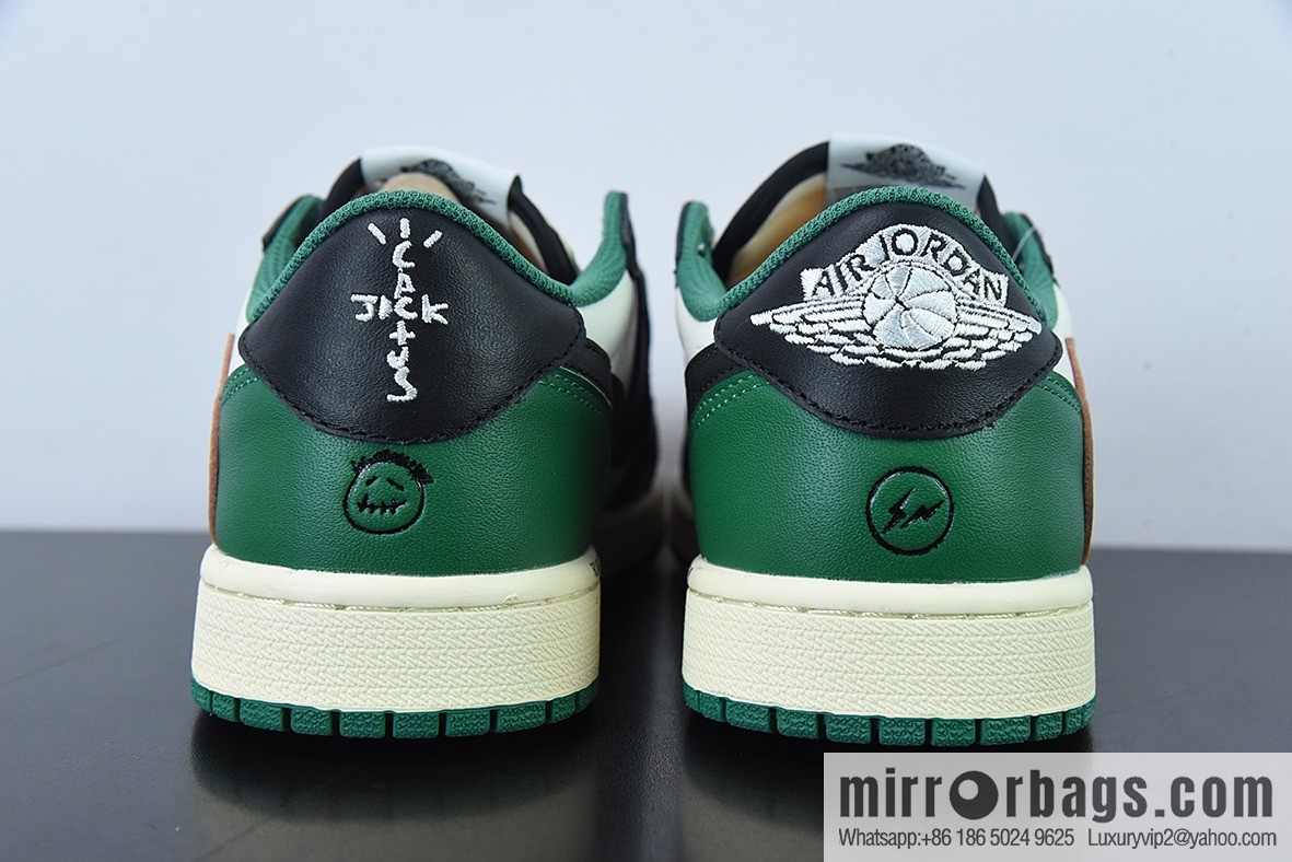 Travis Scott x NK Air Jordan 1 Low AJ1 TS Barb Low Top Casual Sneakers, Black Green, Item Number: DM7866- 128