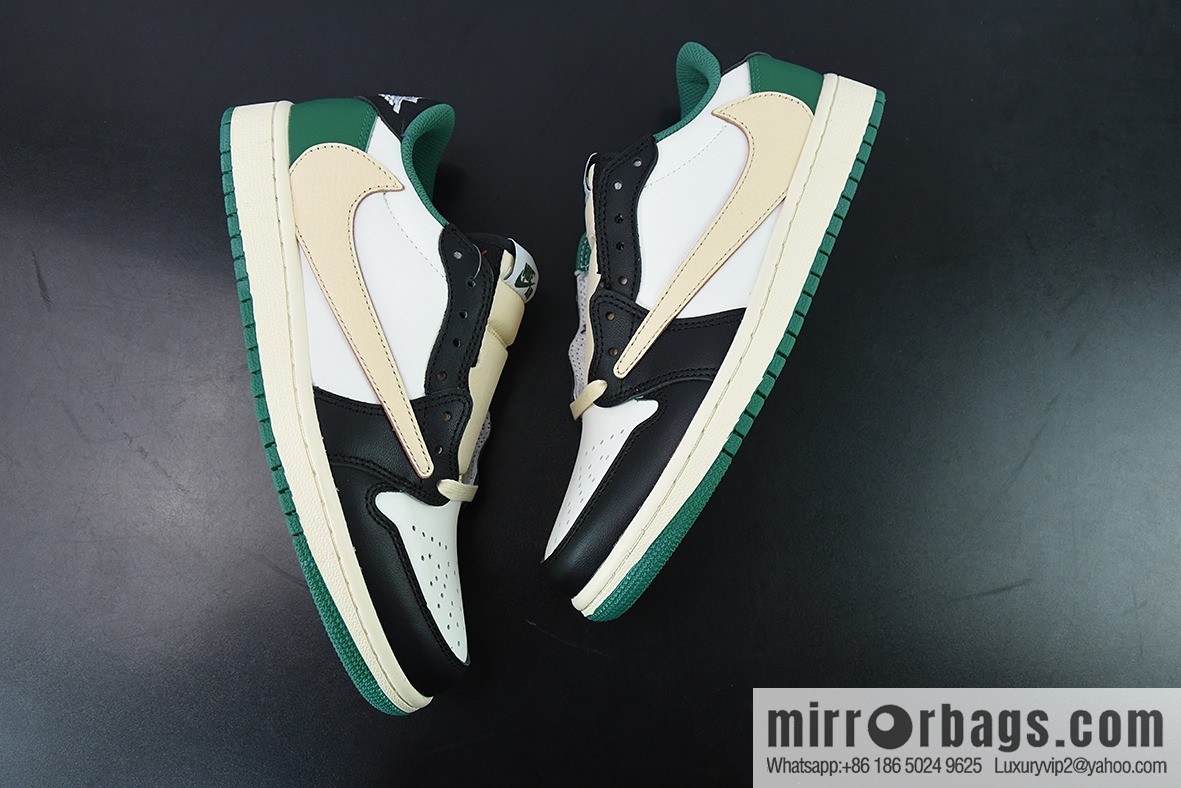 Travis Scott x NK Air Jordan 1 Low AJ1 TS Barb Low Top Casual Sneakers, Black Green, Item Number: DM7866- 128