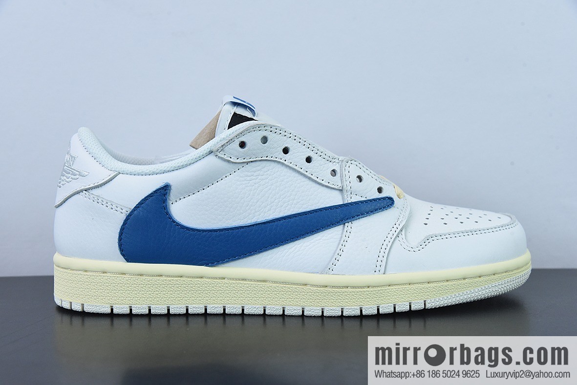Travis Scott x NK Air Jordan 1 Low AJ1 TS barbed low-top casual shoes, white and blue, item number: CQ3277-100