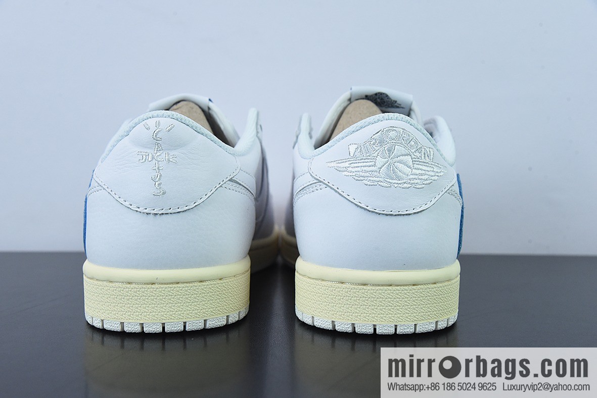 Travis Scott x NK Air Jordan 1 Low AJ1 TS barbed low-top casual shoes, white and blue, item number: CQ3277-100