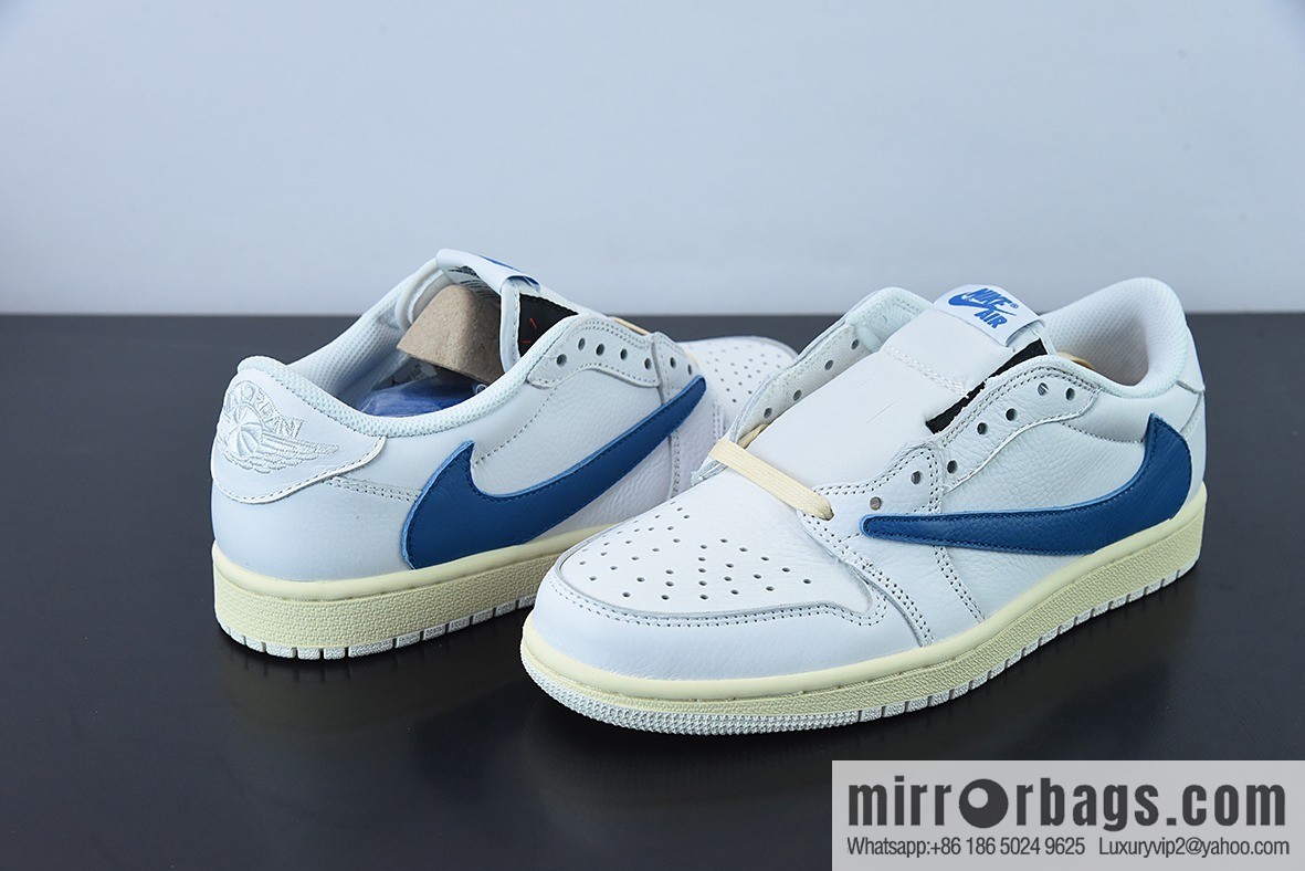 Travis Scott x NK Air Jordan 1 Low AJ1 TS barbed low-top casual shoes, white and blue, item number: CQ3277-100