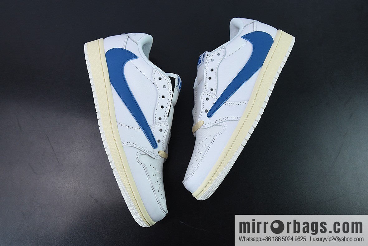 Travis Scott x NK Air Jordan 1 Low AJ1 TS barbed low-top casual shoes, white and blue, item number: CQ3277-100