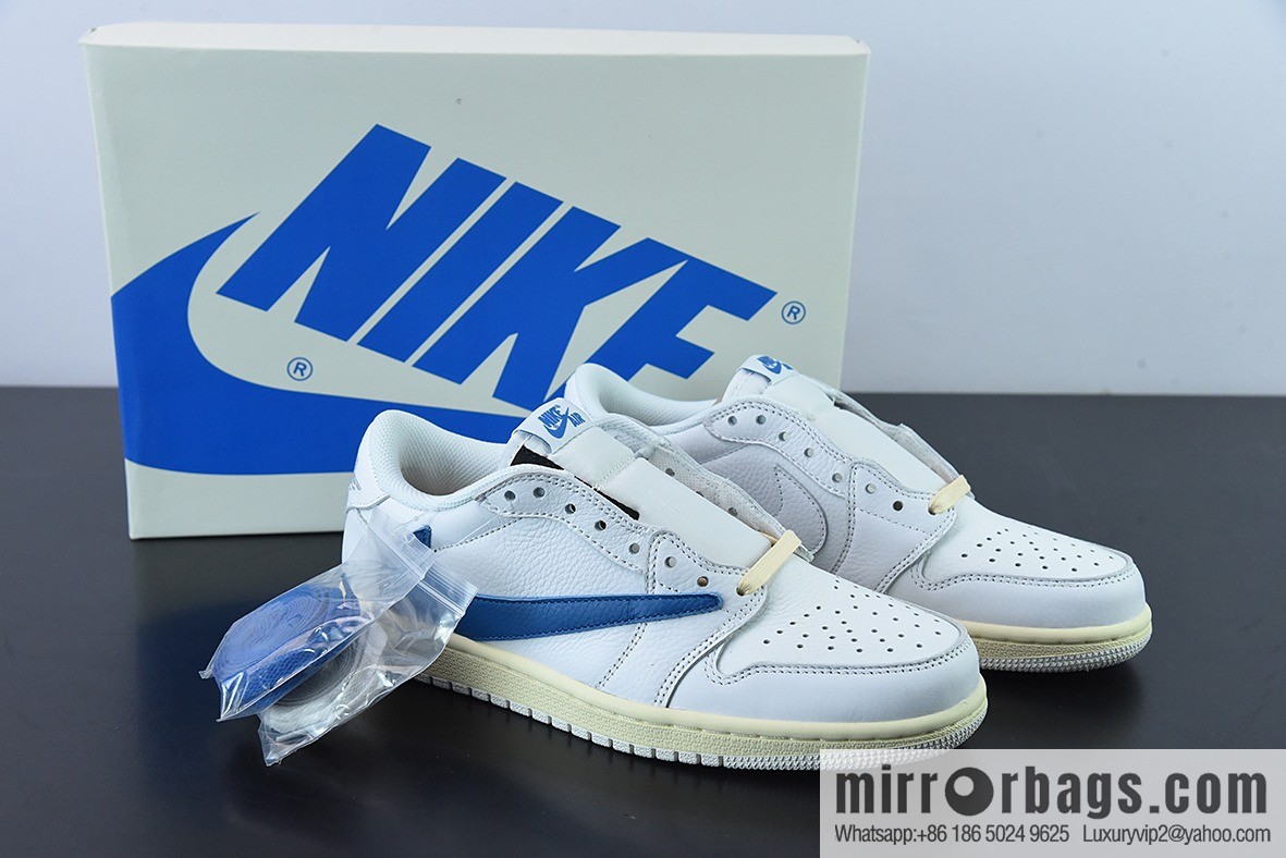 Travis Scott x NK Air Jordan 1 Low AJ1 TS barbed low-top casual shoes, white and blue, item number: CQ3277-100