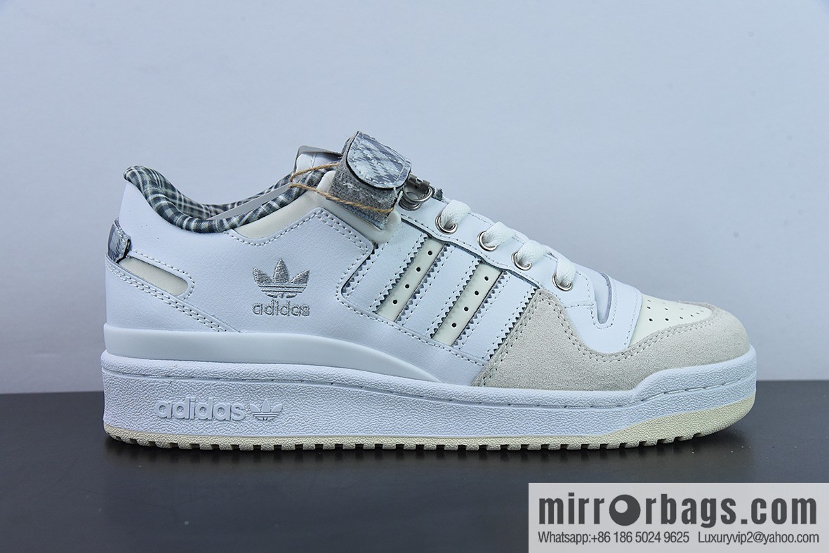 Adidas Originals Forum 84 Low grey and white plaid low-top casual board shoes, item number FZ5627