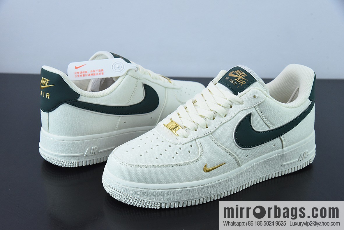 Nk Air Force 1 Low 07 canvas beige dark green gold mini double hook, Air Force One low-top board shoes Official item number: MN5696-309