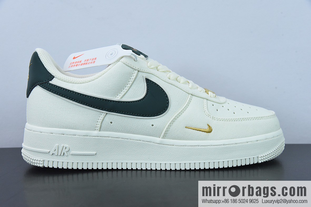 Nk Air Force 1 Low 07 canvas beige dark green gold mini double hook, Air Force One low-top board shoes Official item number: MN5696-309