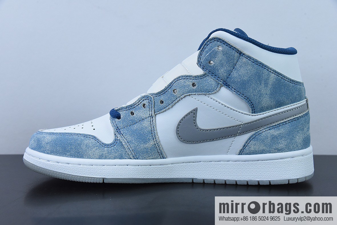 Air Jordan 1 Mid AJ1 white blue, mints, washed blue, medium top basketball shoes item number: DN3706-401
