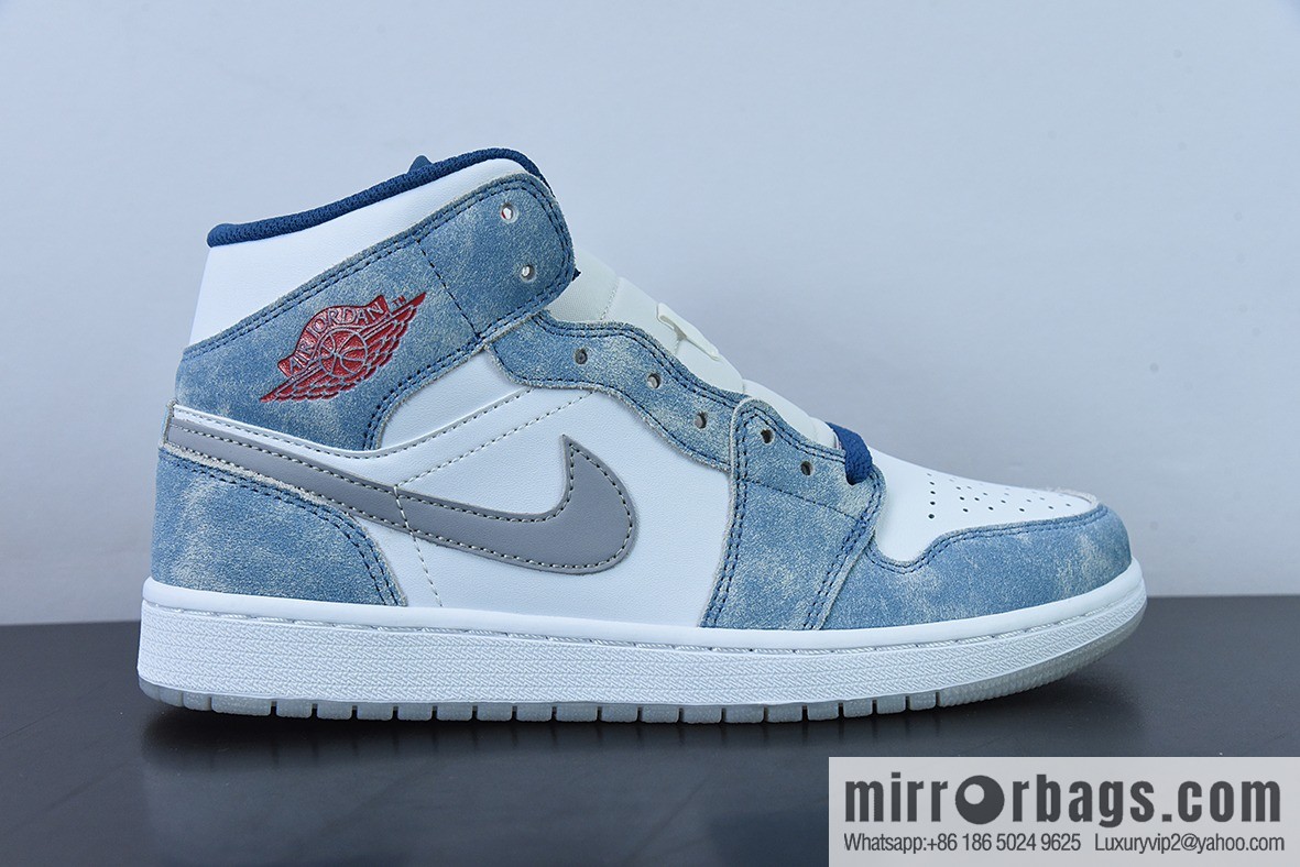 Air Jordan 1 Mid AJ1 white blue, mints, washed blue, medium top basketball shoes item number: DN3706-401